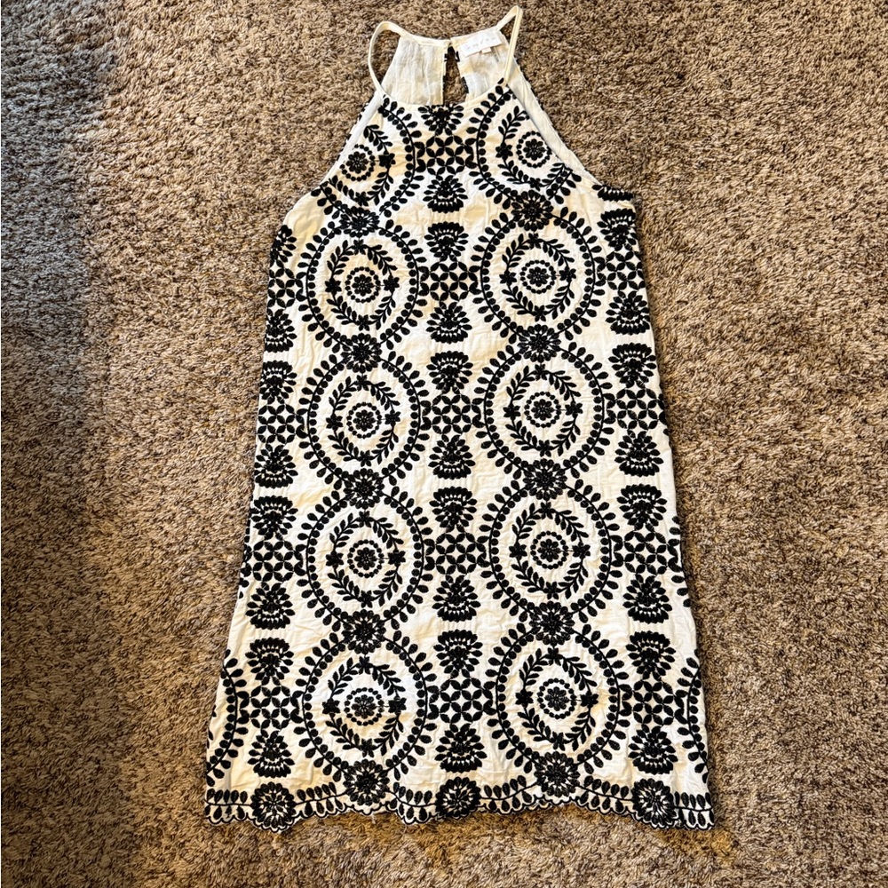 Entro Black and Cream Geometric Halter Dress